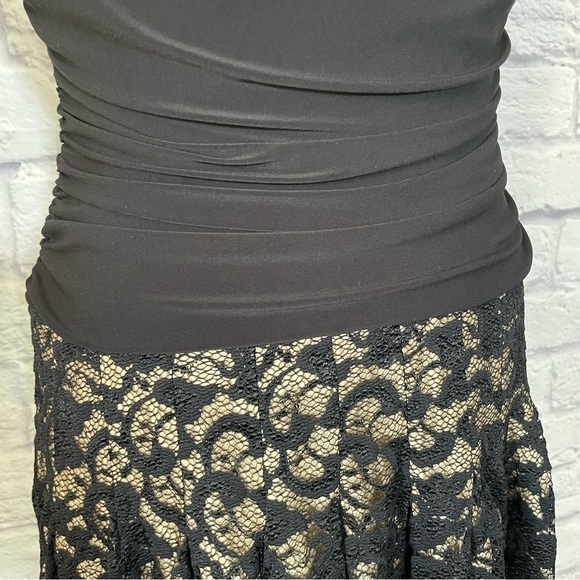 FRANK Lyman Design Cowl Neck Floral Lace Skirt Ruched Bodice A Line Dress Size 6 - Picture 5 of 12